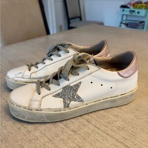 Golden Goose Hi Star White Sneakers with Glitter Star